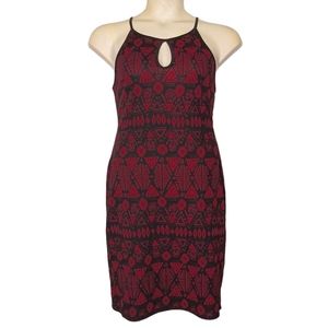 FASHION MAGAZINE Burgundy Red Black Tribal Stripe Print Dress 3XL Junior NWT